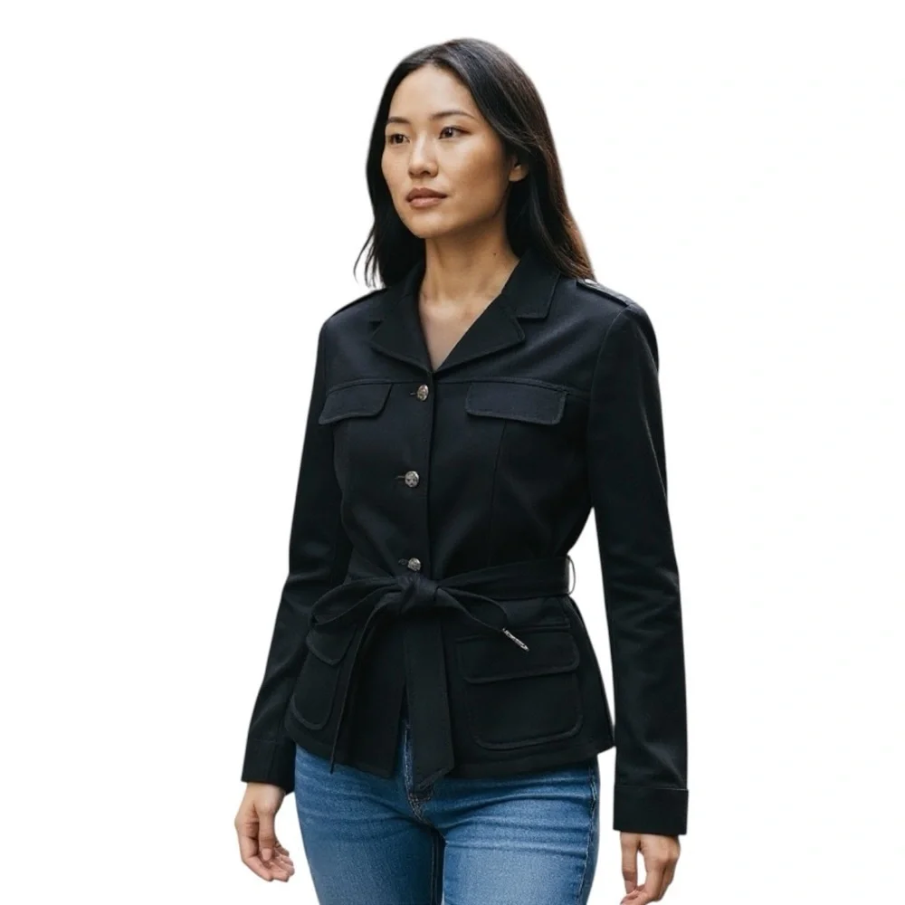 MICHAEL KORS 8 M Black Brushed Cotton Belted Blazer Jacket R $195